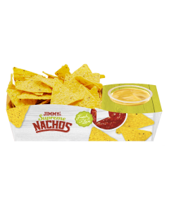 JIMMY's nacho vouwtray, practical, easy, snack, best, satisfying, crunchy, cheesy, cheese, dip, jimmys, original, natural, ingredients.