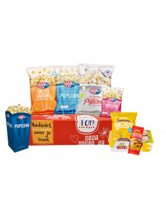 JIMMY's Bedankt Box, salted caramel, sweet&salty, original, salty, nachos, fiestos, tabasco popcorn, cupholder, thank you, perfect, popcorn lover, satisfying, easy, delicious, best, happiness