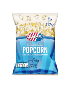JIMMY's Popcorn zout Mini Bag 72kcal, salty, blue, healthy, snack, gluten free, popcorn, corn, crunchy, original, jimmys, air popped 